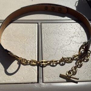 Elegant Gold and Brown Women's leather Belt streets ahead  gold chain